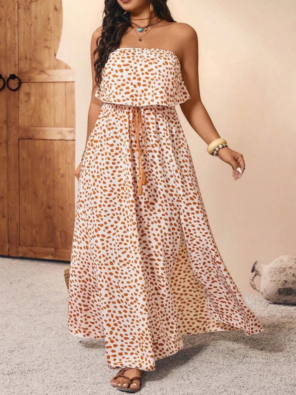 Boho Plus Size Strapless Printed Maxi Dress